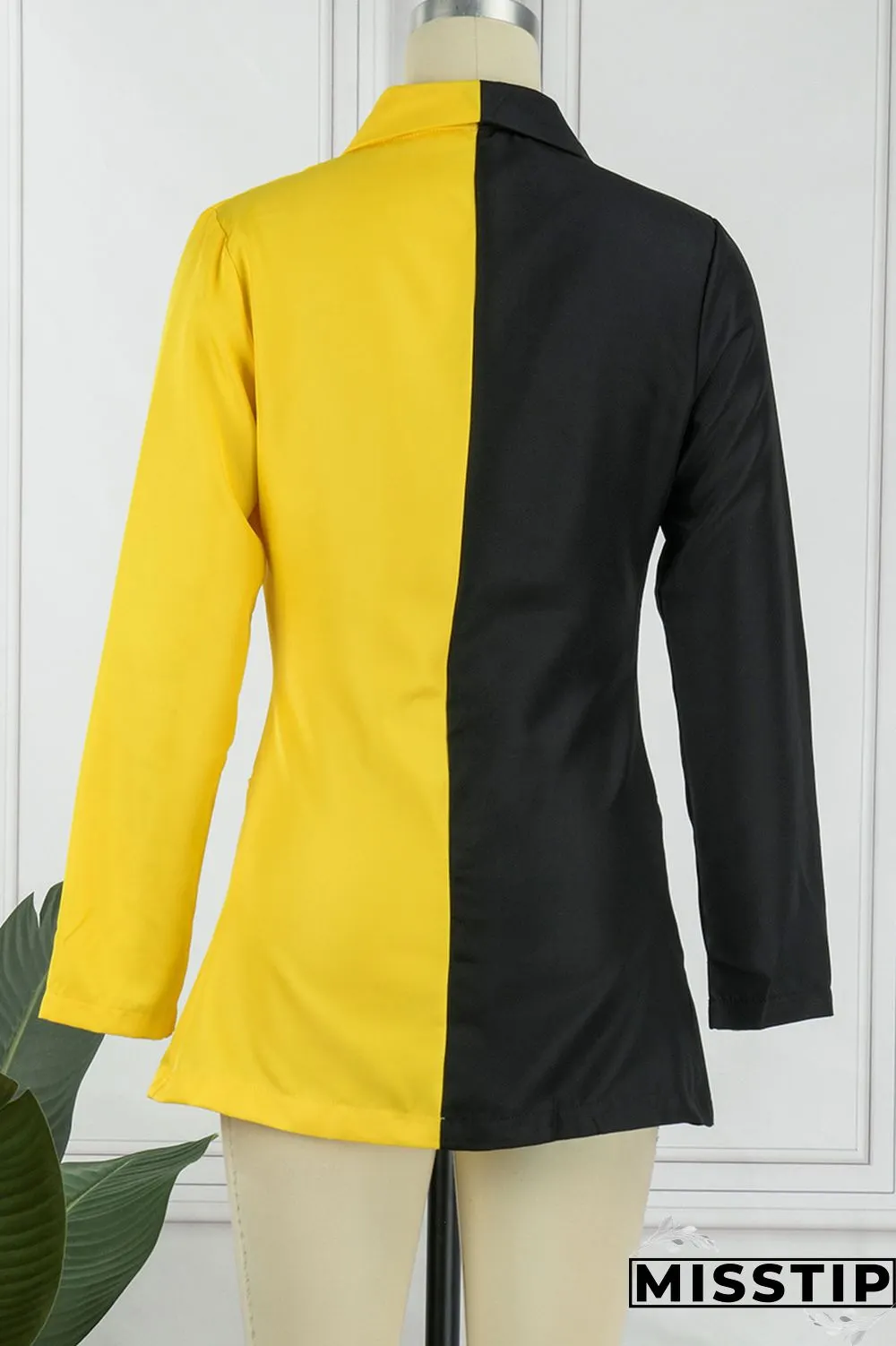 Yellow Casual Solid Patchwork V Neck Long Sleeve Dresses