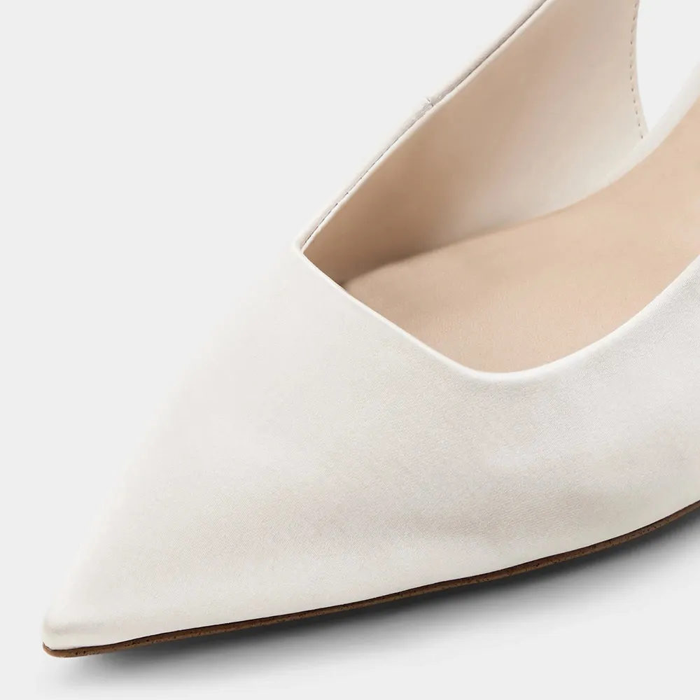 Women's Ivory Satin Slingback Pumps Pointed Toe Heels for Wedding