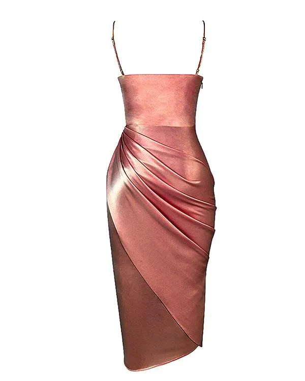 Sexy Shirring Irregular Satin Midi Prom Dress