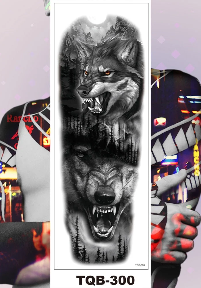 Full Flower Arm Temporary Tattoo Sticker Man Woman Girls Body Leg Fake Tatoo Sexy Tiger Wolf Beauty & Beast Body Art Hotwife DIY