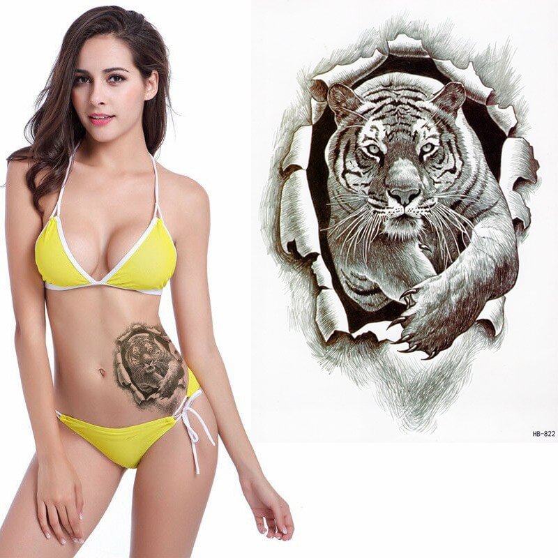 Tiger Burst Temporary Tattoo - 3D Realistic Waterproof Transfer Mens Womens