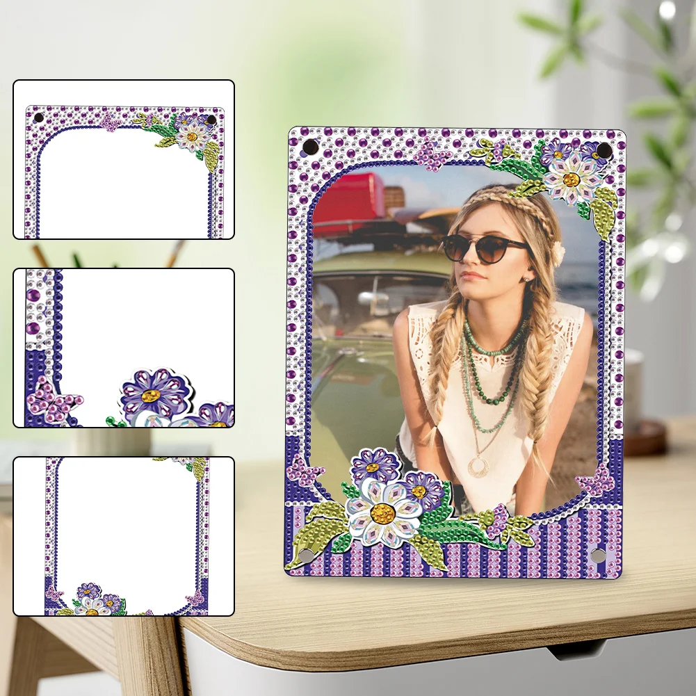 5D DIY Flower Purple Floral Special Shape Diamond Painting Photo Frame Home Decor
