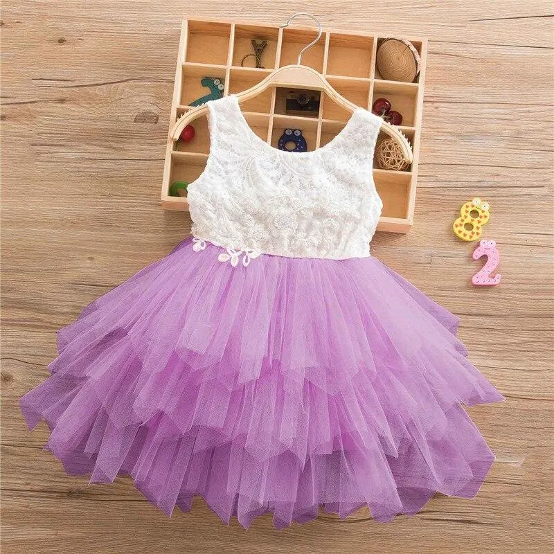Girls Fluffy Cake Smash Dresses For Kids Toddler Lace Backless Wedding Birthday Party Baptism Princess Dress Children Clothes