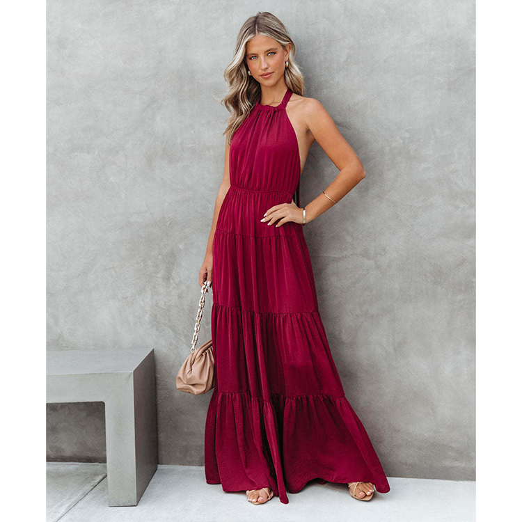 Halter Frilled Solid Color Dress