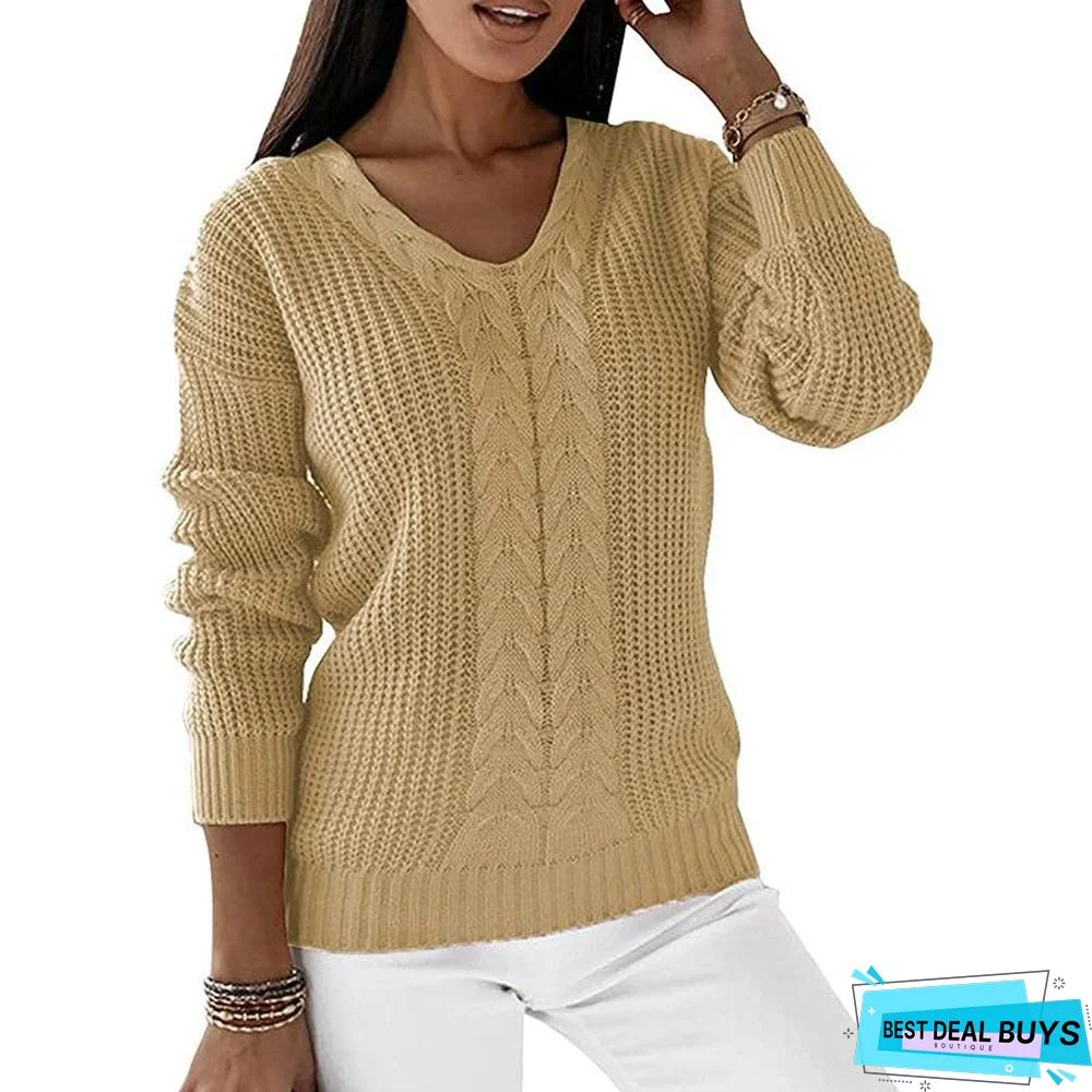 V-neck Sweater Ladies Fashion Knitted Top