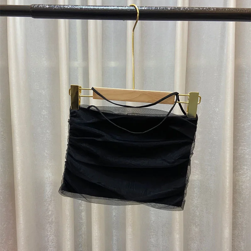 Uveng Uveng The Summer, Be Careful Of The Machine Mesh Sling Sling Vest Women With Pure Desire Collarbone Repair A Word Shoulder Bra Short Blouse Tide