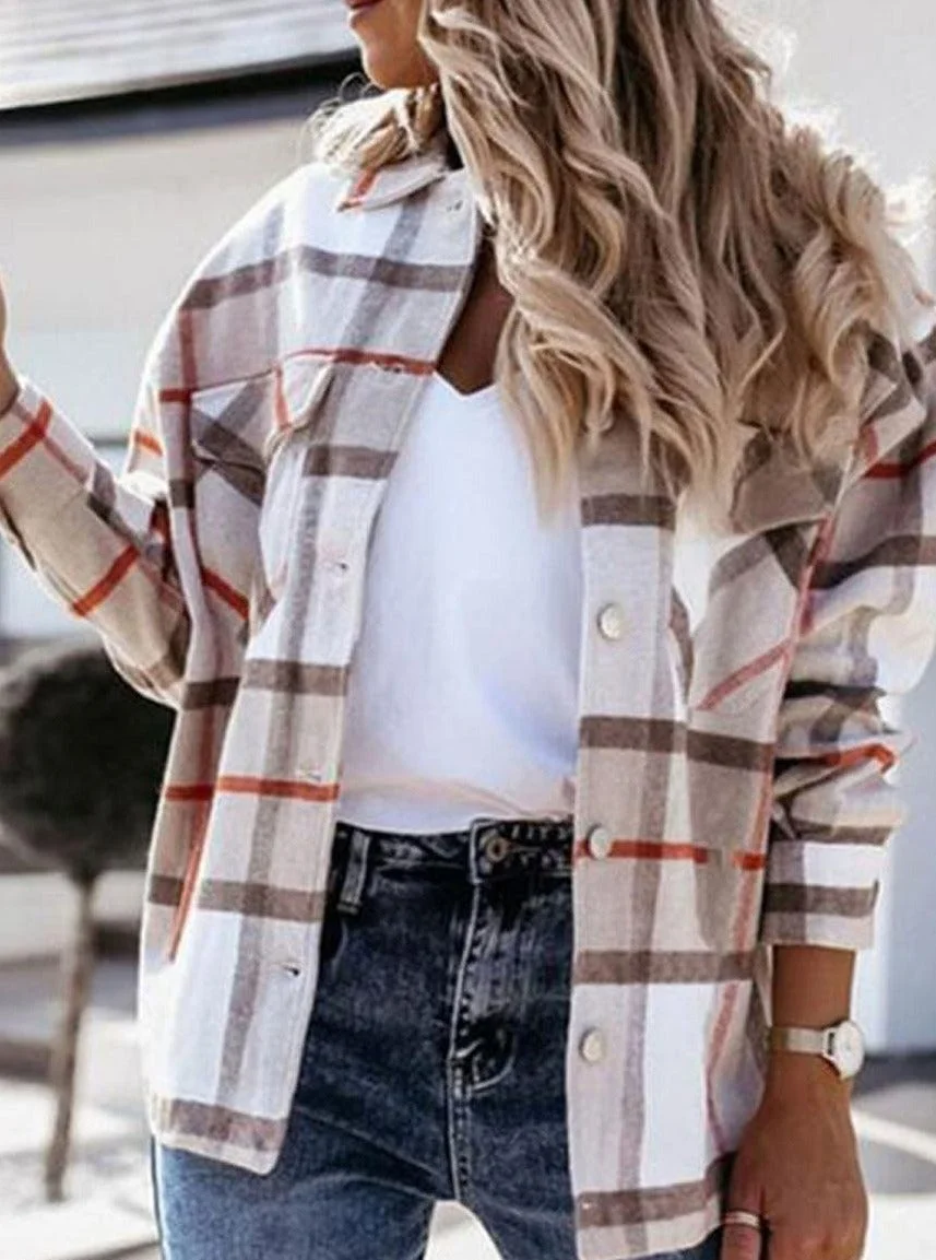 Loose Casual Woolen Plaid Coat Jacket