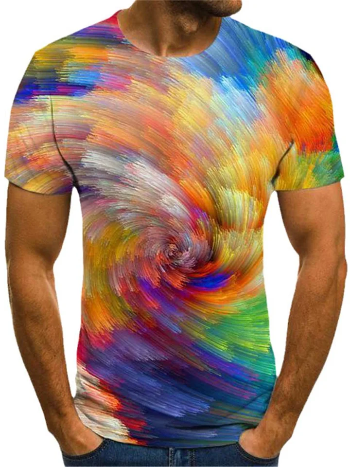 Summer Casual Round Neck Short Sleeve Colorful 3D Printed Imitation Cotton Men's T-shirt | 168DEAL