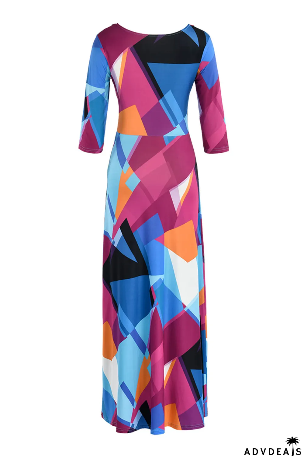 Multi-color Fashion Casual Print Bandage V Neck Long Sleeve Dresses