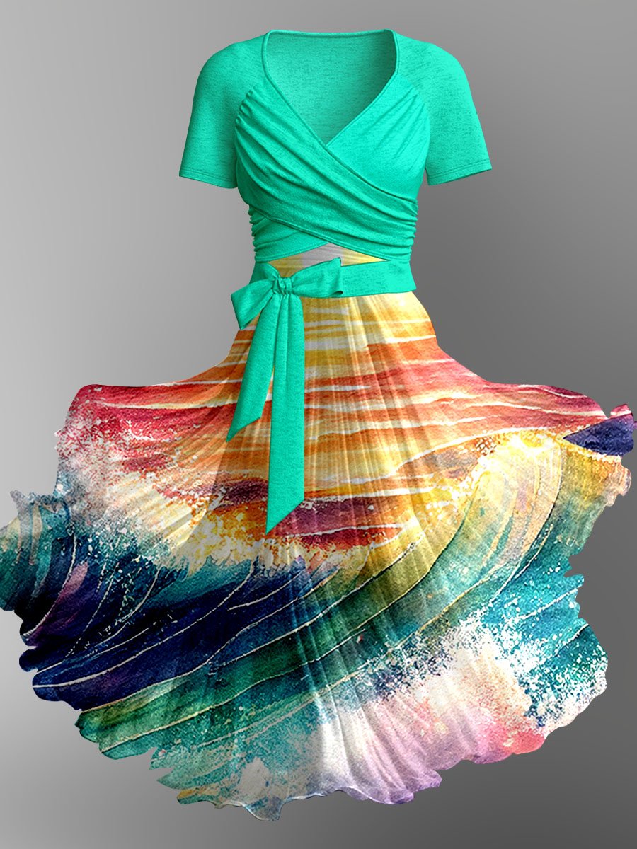 Women's Sunset At Sea Watercolor Art Print Pocket Dress