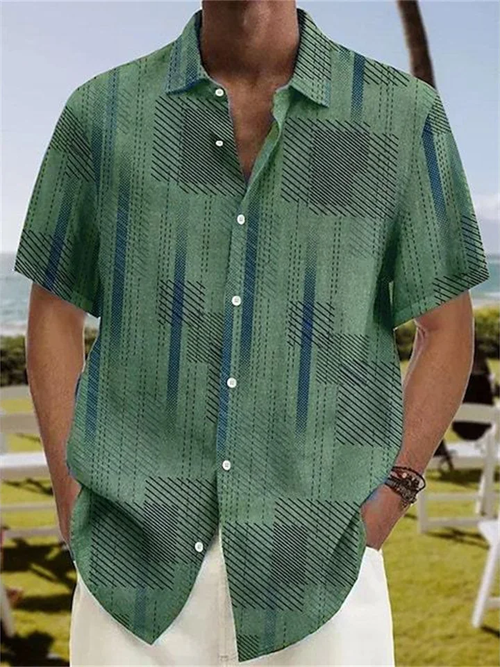 Men's Shirt Summer Hawaiian Shirt Graphic Prints Geometry Turndown Purple Brown Green White+White Dark Blue Outdoor Street Short Sleeves Button-Down Print Clothing Apparel Linen Sports Fashion-Cosfine