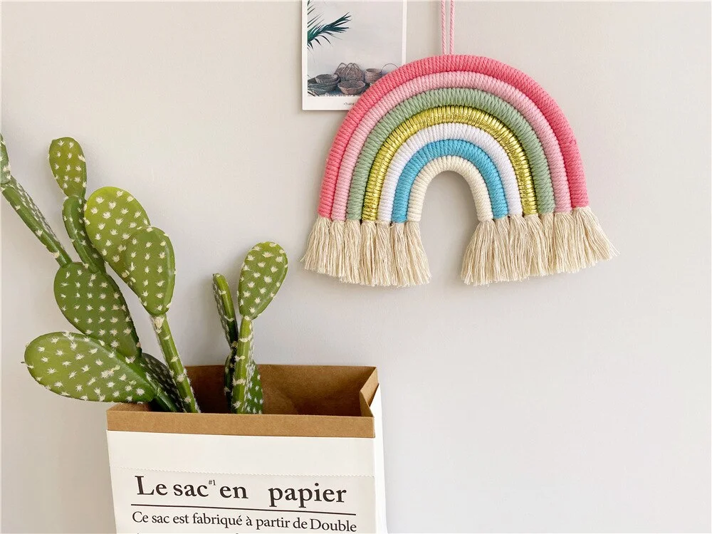Nordic Handmade Woven Macrame Rainbow Wall Hanging Decorative Home Boho Decor Rainbow Birthday Party Decorations Kids Baby Room