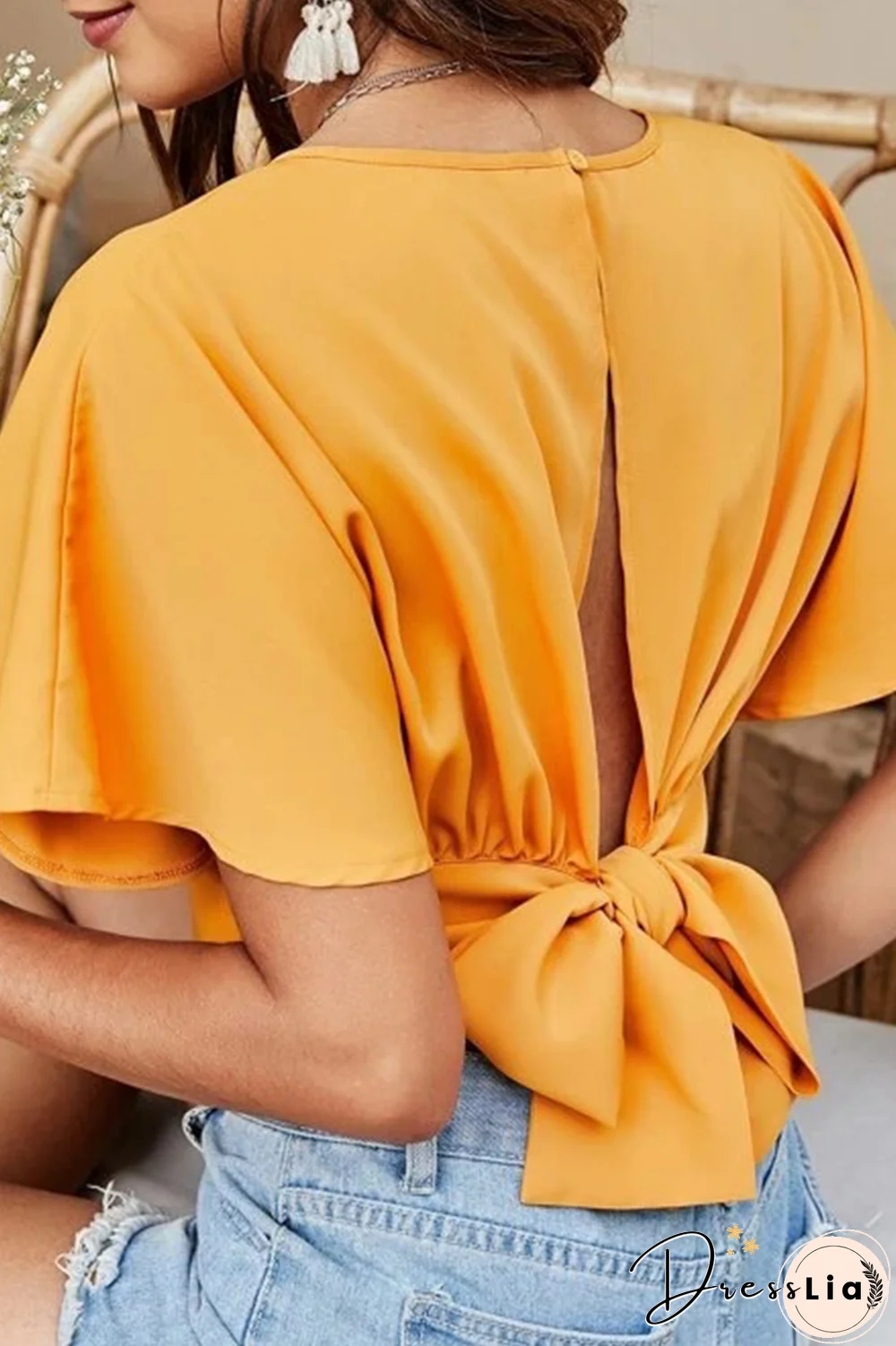 Fashion Elegant Solid Backless Strap Design V Neck Tops