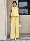 Women's Elegant Casual Sleeveless Ruffle Hem Top High-Waisted Pants Suits