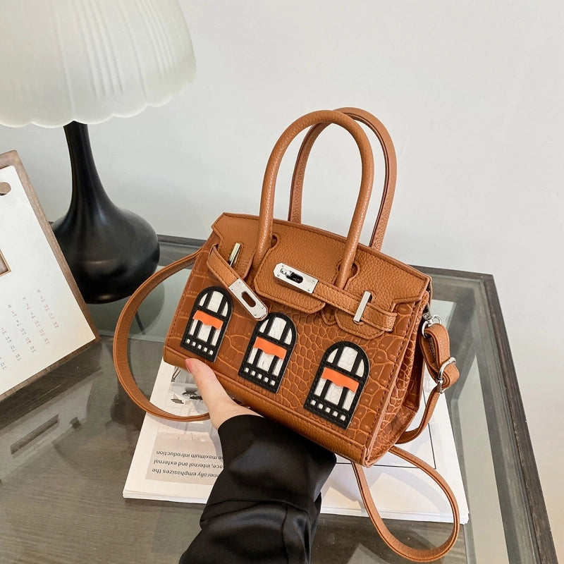 Women’s Medium Pu Leather Color Block Streetwear Square Lock Clasp Crossbody Bag