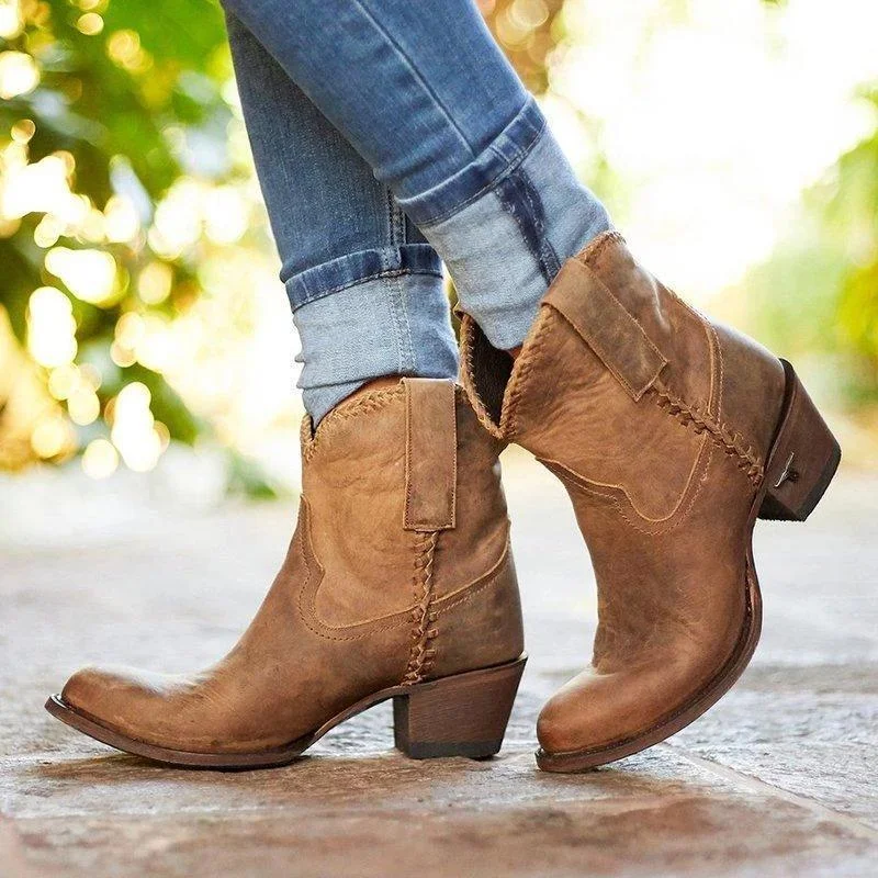 Pointed Toe Chunky Heel Ankle Women Boots