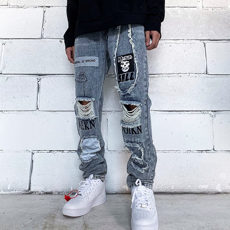 Reflective Jeans Spring and Summer plus Size Retro Sports Trousers Casual Men's Trousers Men Jeans