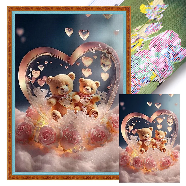 【Huacan Brand】Rose Bear Love Crystal Ball 11CT Stamped Cross Stitch 40*60CM