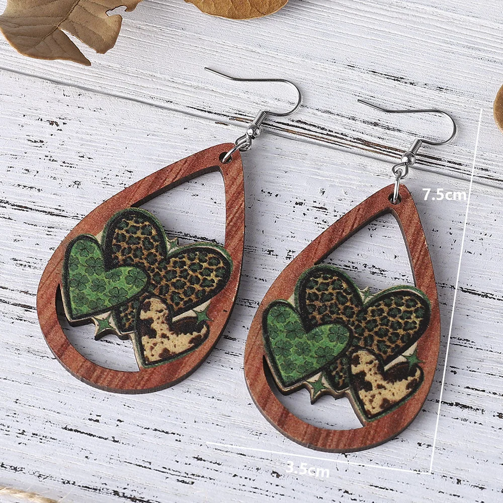 Hollow Out Leopard Hearts St. Patrick's Day Earrings