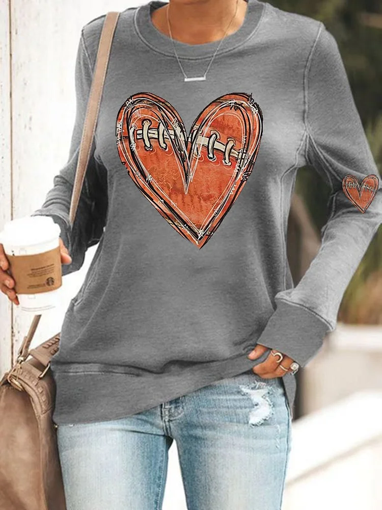 Women's Football Heart Sleeve Print Top