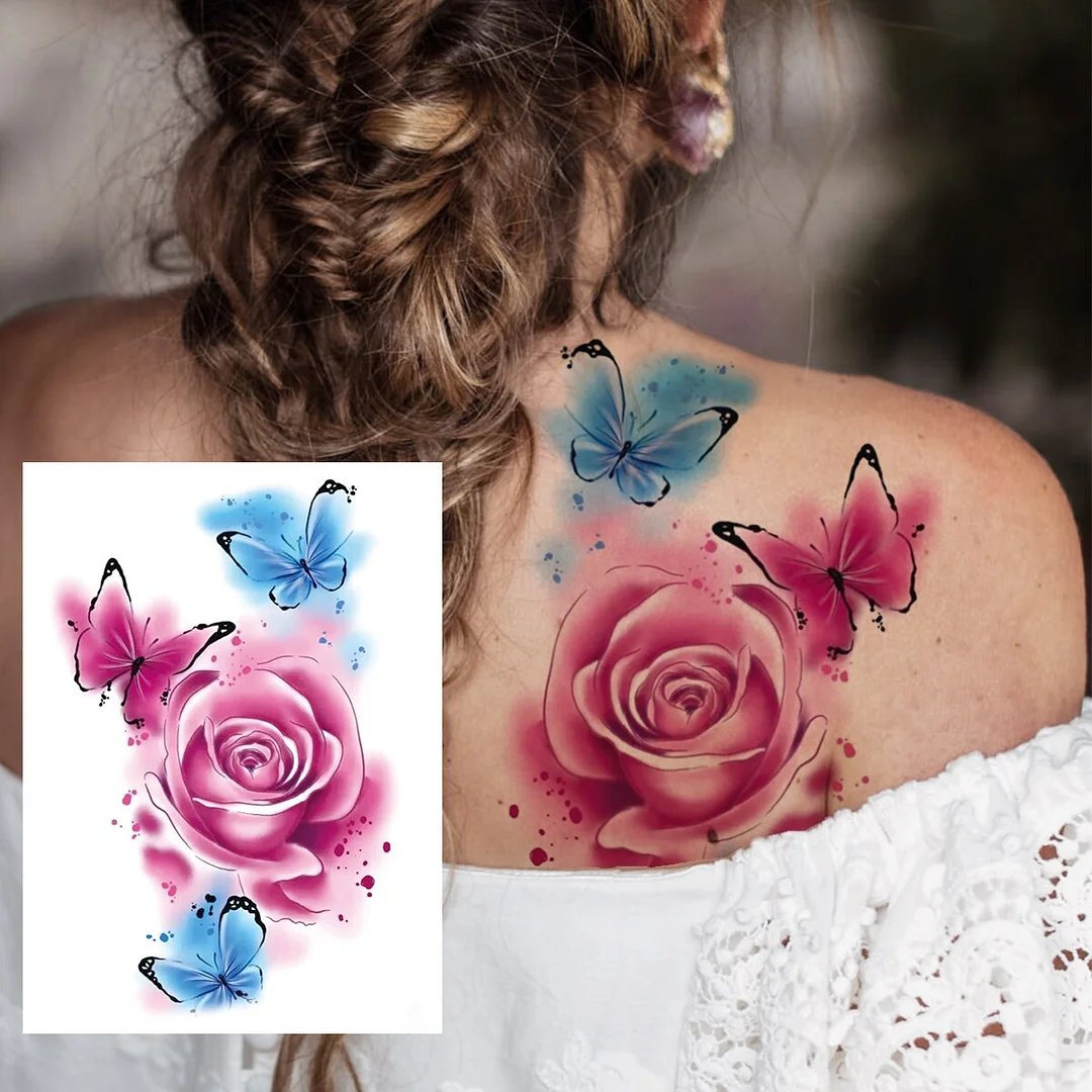 Sdrawing Butterfly Flower Temporary Tattoos For Women Girls Lace Feather Geometry Tattoo Sticker Fake Rose Sexy Tatoos Decor