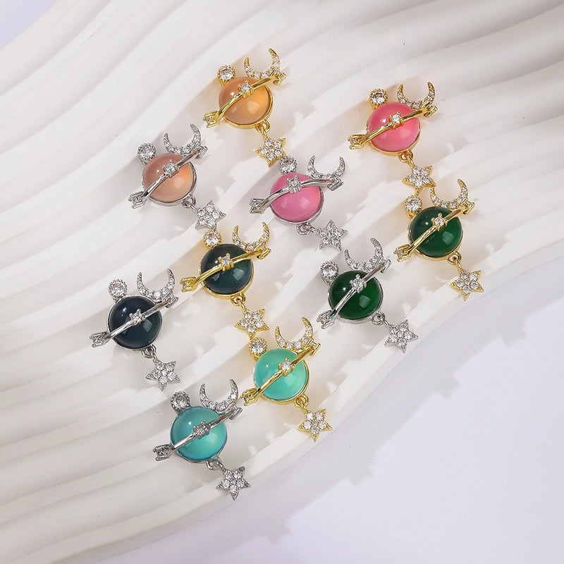 1 Piece Resin Copper Zircon 18K Gold Plated Star Moon Jewelry Accessories Pendant