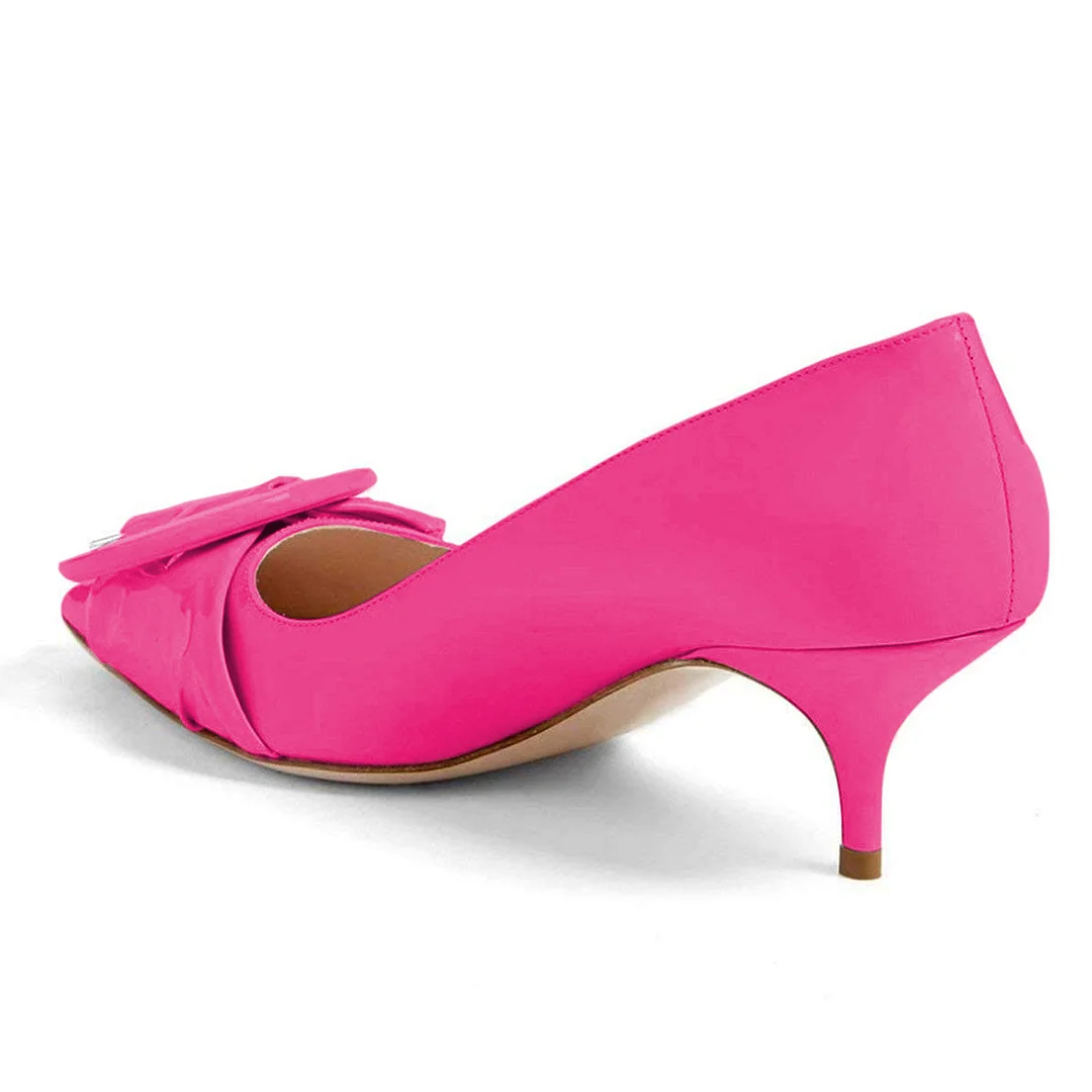 Women's Patent Leather Buckle Inlay Kitten Heel Pumps in Pink   
