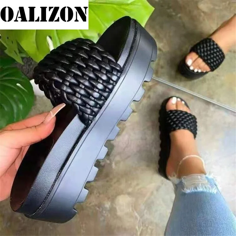 Summer Women's Flip Flops High Wedge Heels Flat Platform Woven Sandal Slippers Shoes Women Casual Open Toe Weave Slippers Shoes