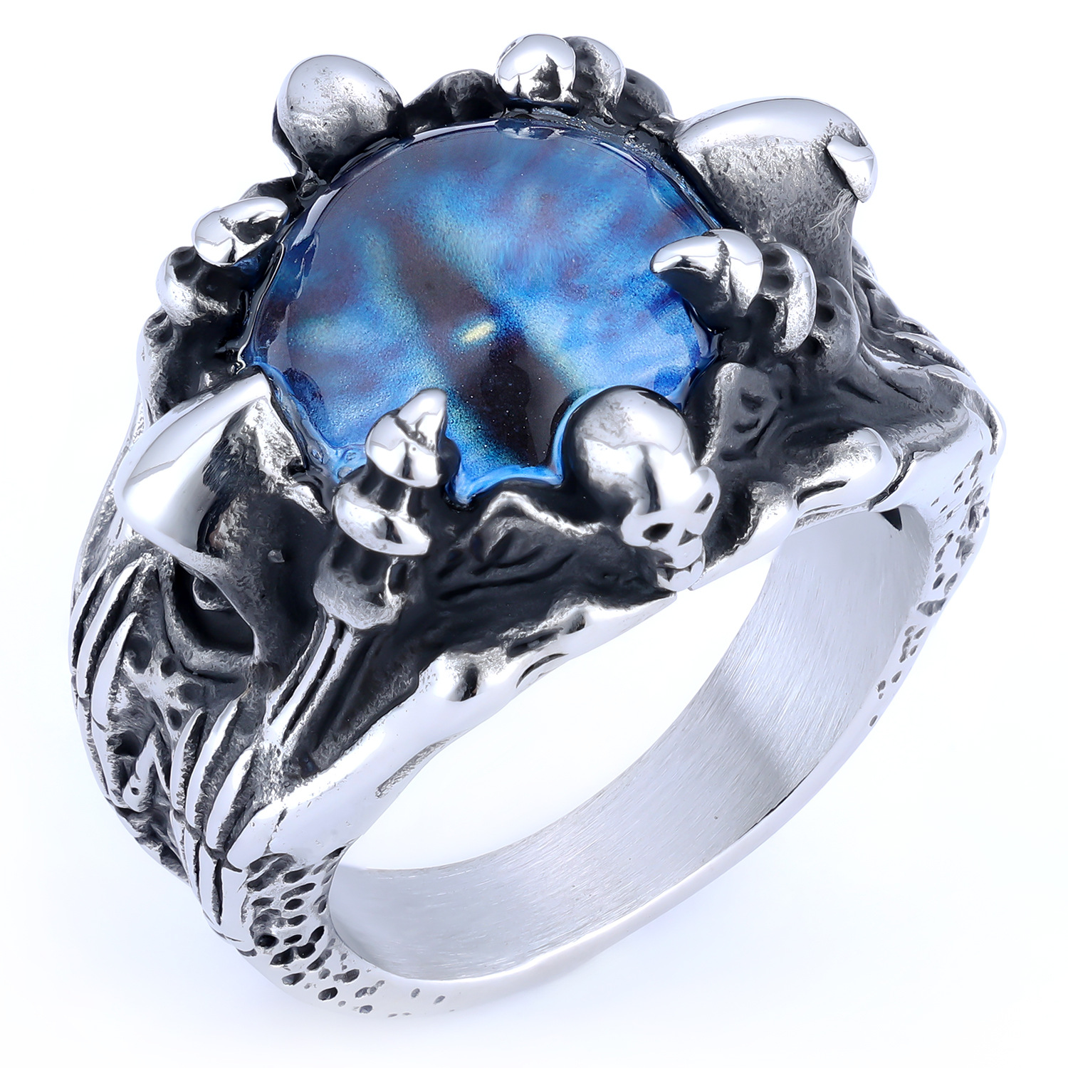 Stainless Steel Ring with Beast - like Gemstone Eye