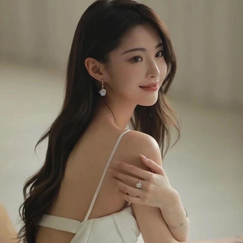 1 Pair 925 Sterling Silver Pearl Flower Drop Earrings