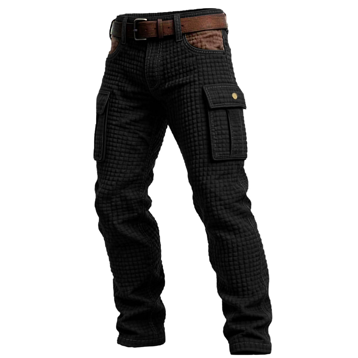Black Quilted Cargo Pants with Utility Pockets