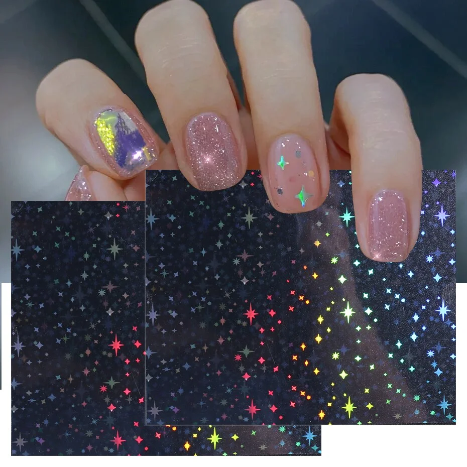 Applyw Aurora Heart Star Nail Stickers Holographic Sci-fi Love Gem Designs 3D New Year Sliders For Nails Diary Decoration BE1982