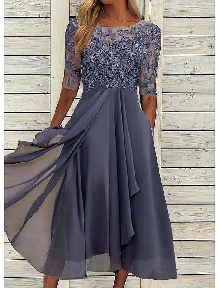 Crew Neck Elegant Midi Dress