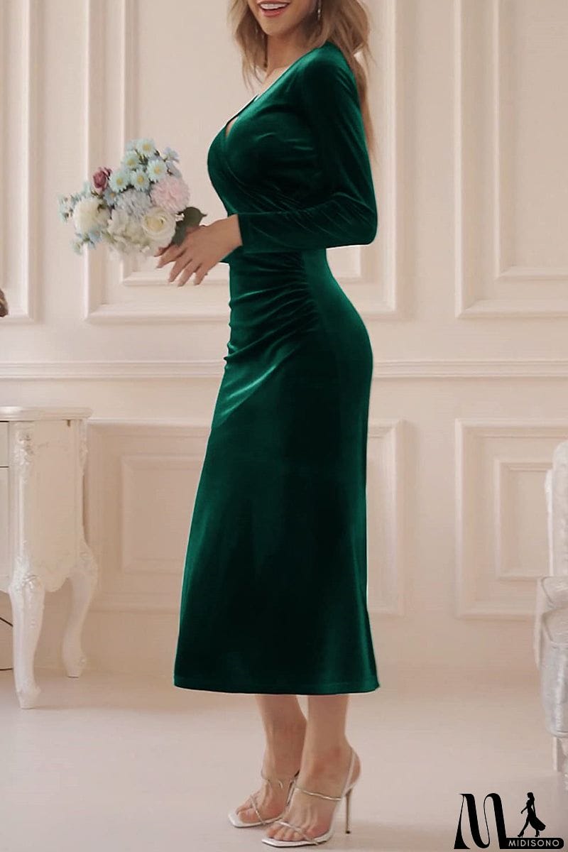 MidiSono - Solid V Neck Trumpet Mermaid Dresses(4 Colros)