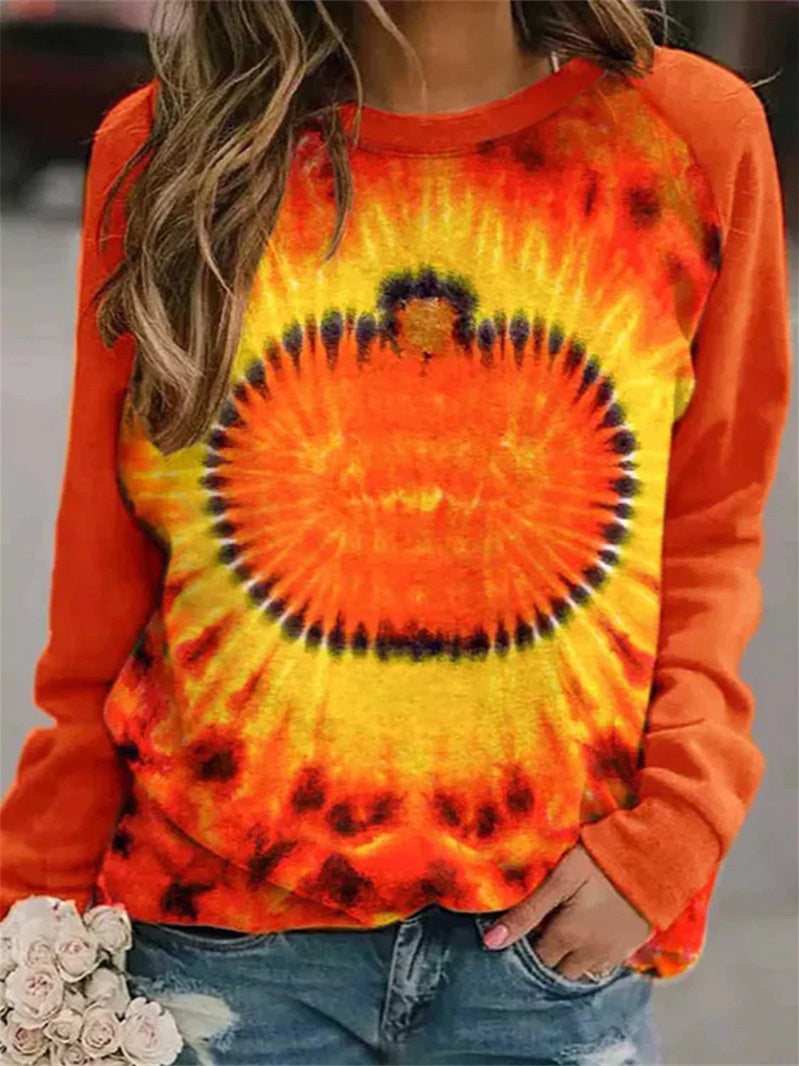 Women Long Sleeve V-neck Graphic Floral Printed Top