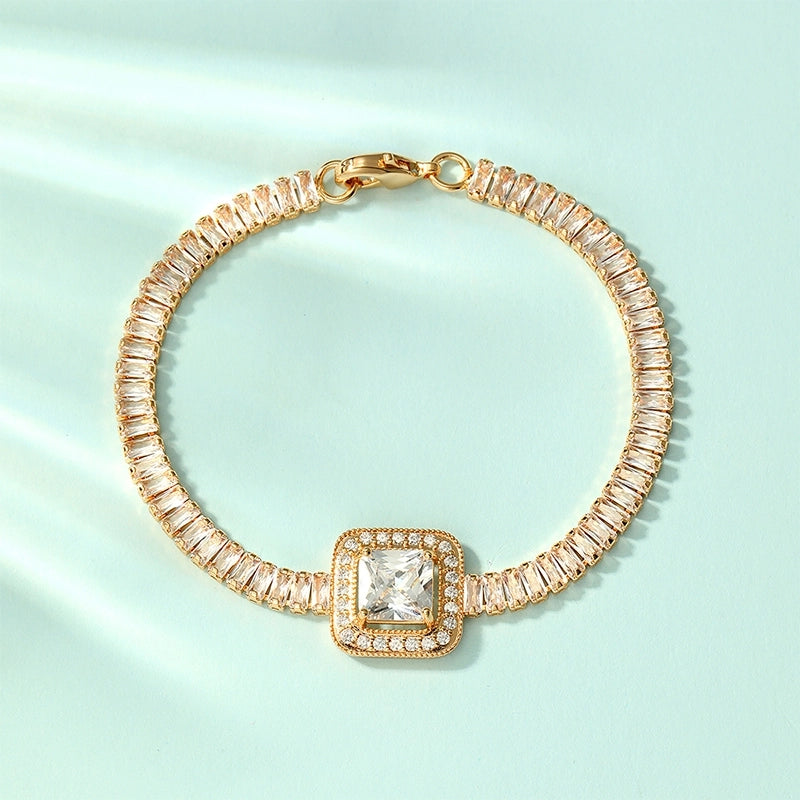 Glam Minimalist Shiny Flower Copper 18k Gold Plated Zircon Bracelets In Bulk