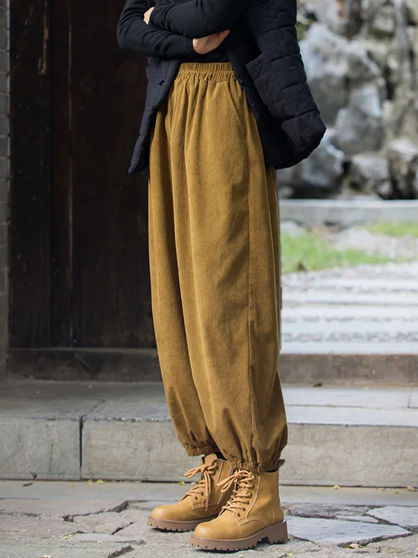 Loose Solid Color Corduroy Casual Ninth Pants Bottoms