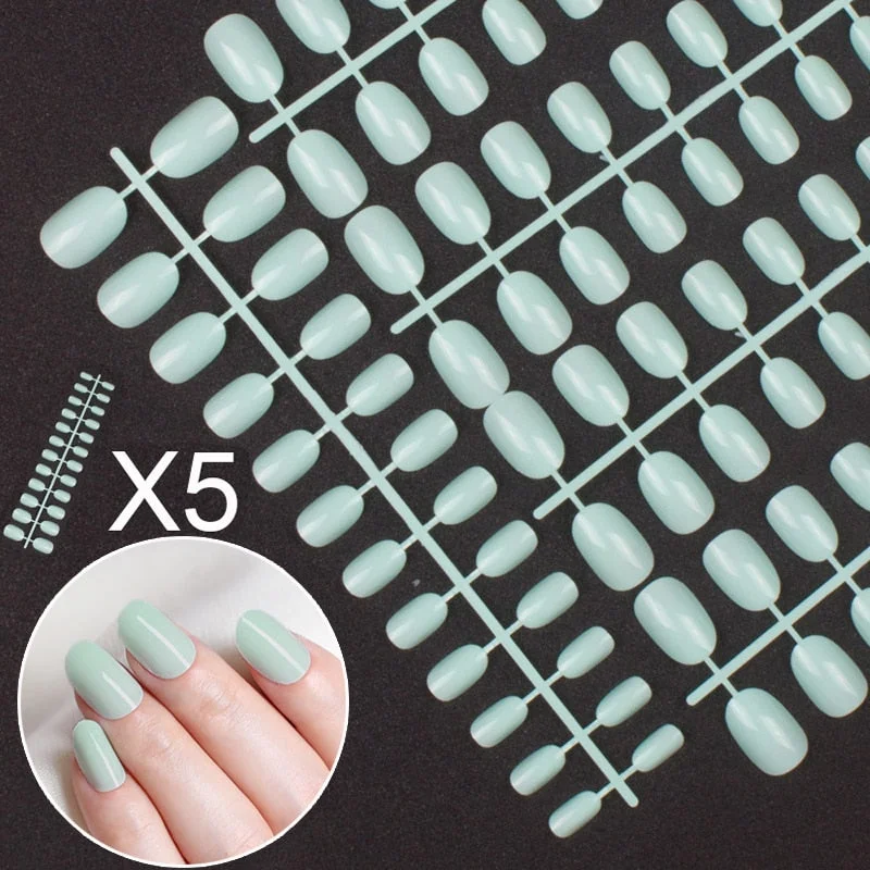 5 Sets Of 24 Pieces Per Unit Round Colored False Nails Tips Full Cover 10 Size Fake Nails For DIY Acrylic Press On Nail Tips-Nail Inspo
