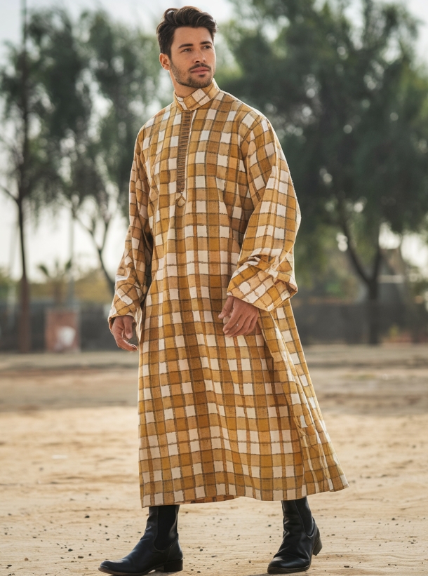 Printed Turtleneck Zipper Men Kaftan Long Caftan