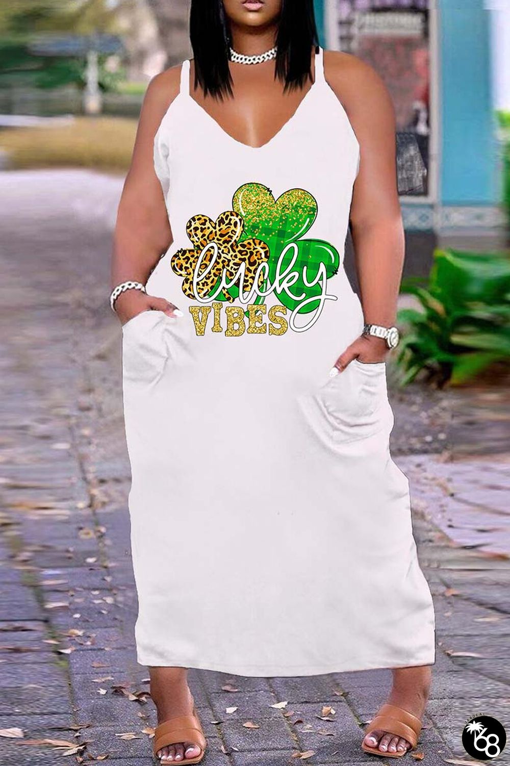 Green Sexy Casual Print Backless Spaghetti Strap Long Dress Plus Size Dresses | 168DEAL