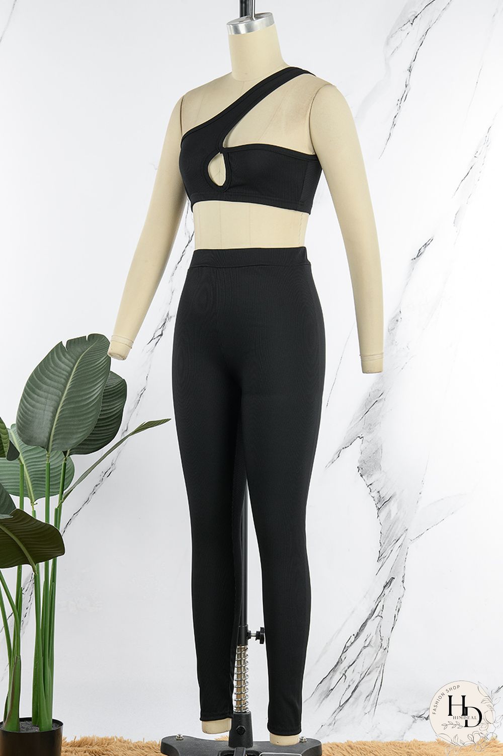 Black Sportswear Solid Patchwork Oblique Collar Sleeveless Two Pieces