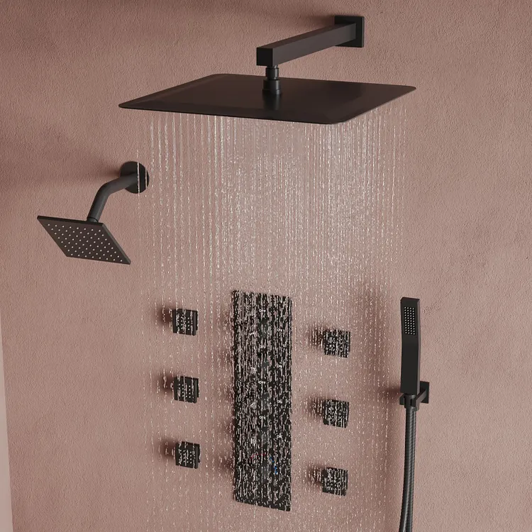 Wall Mount Dual Rain Shower Head System in Matte Black | EVERSTEIN