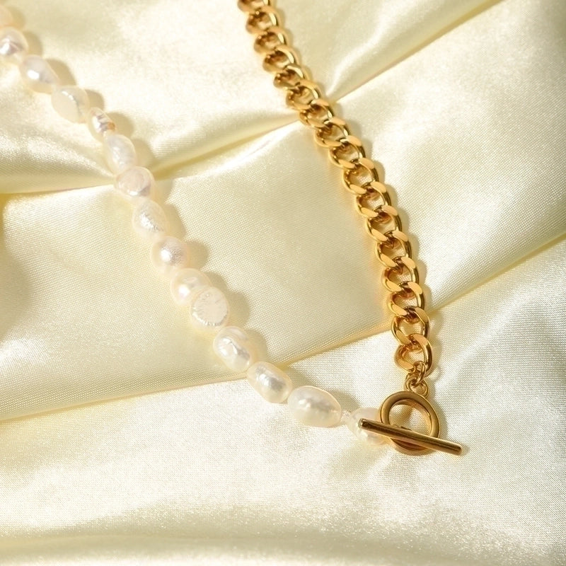 201 Stainless Steel Freshwater Pearl 18K Gold Plated Luxurious Romantic Beaded Plating Color Block Necklace