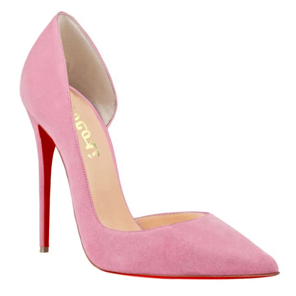 120mm Women's Classic Closed Pointed Toe Bridal Wedding Party Pumps Pink Suede-vocosishoes