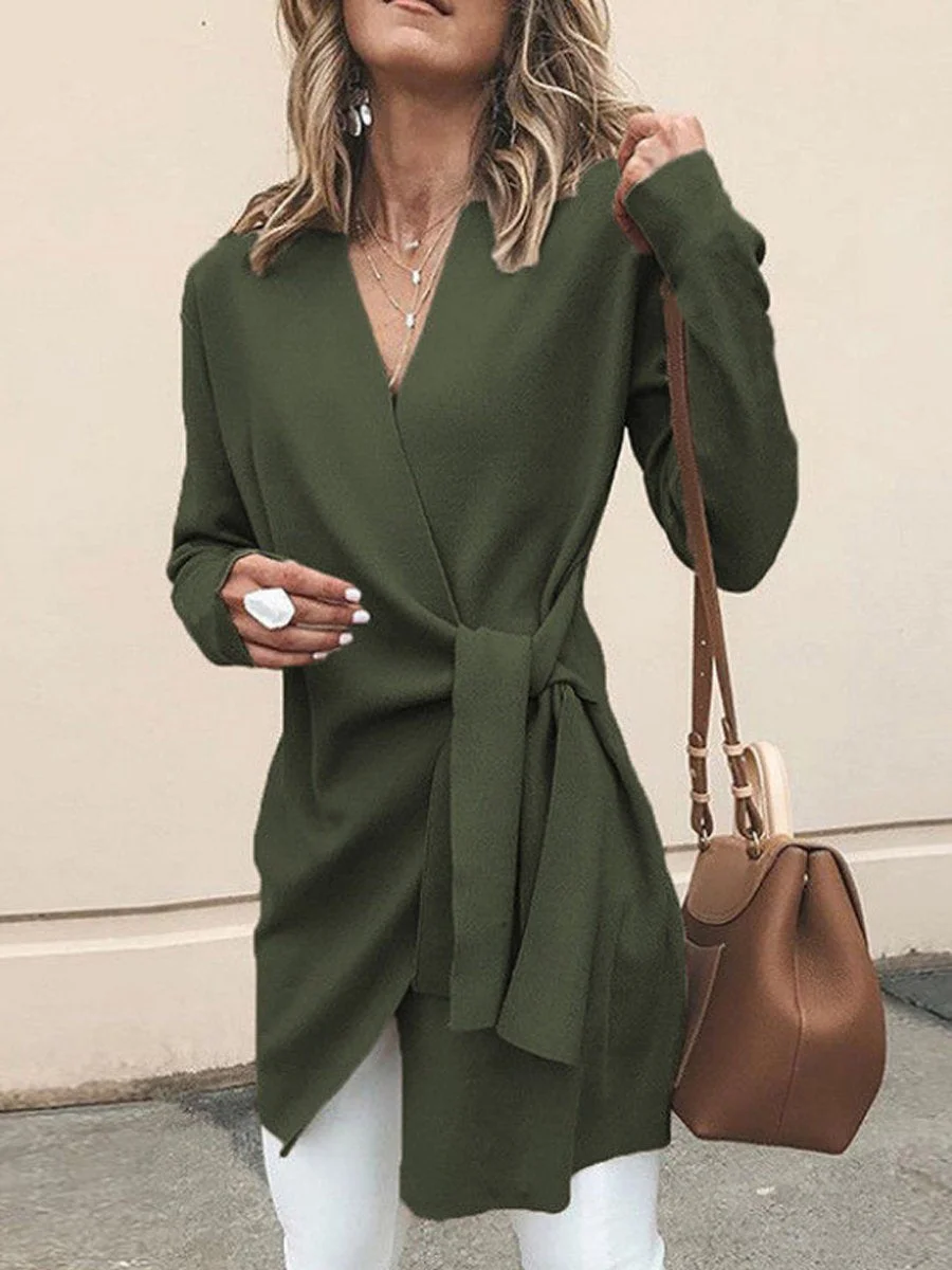 Wool V-Neck Long Sleeves Blouse