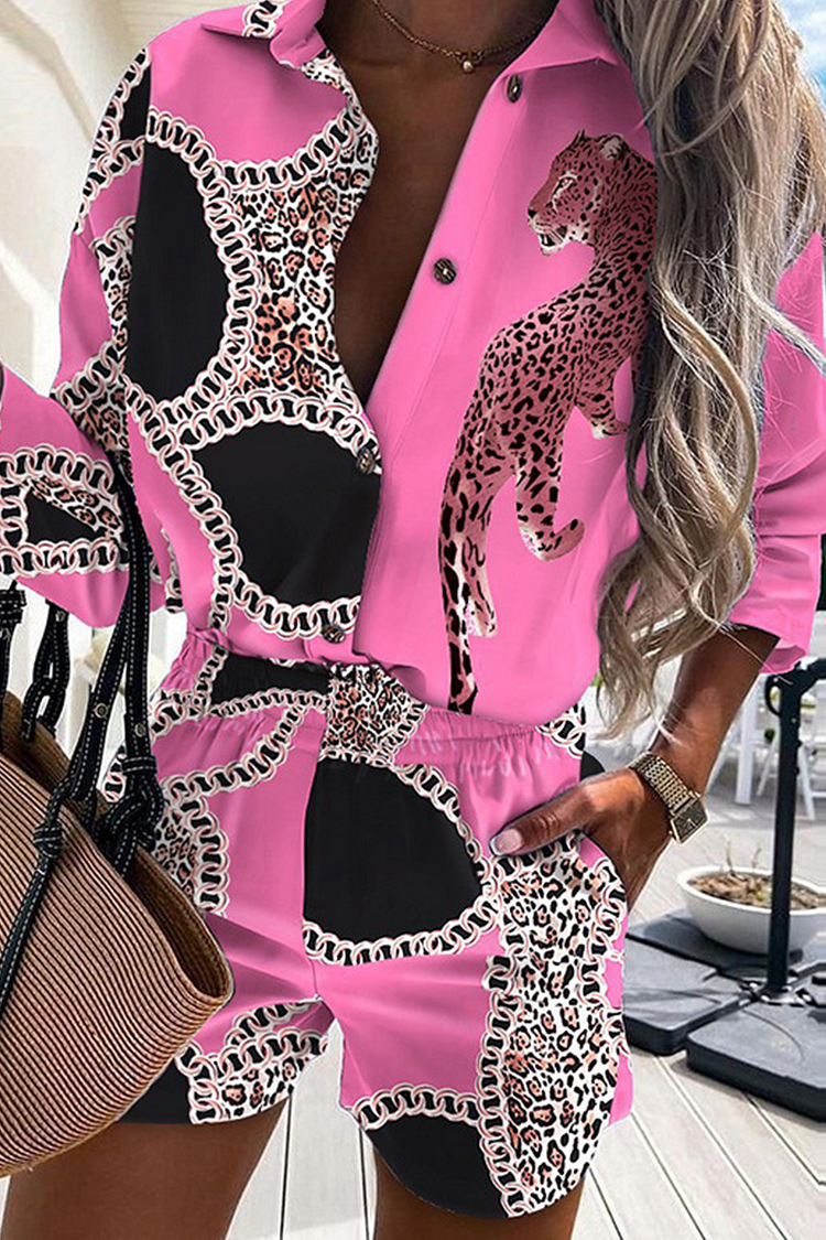 Fashion Print Patchwork Turndown Collar Long Sleeve Two Pieces - Life is Beautiful for You - SheChoic