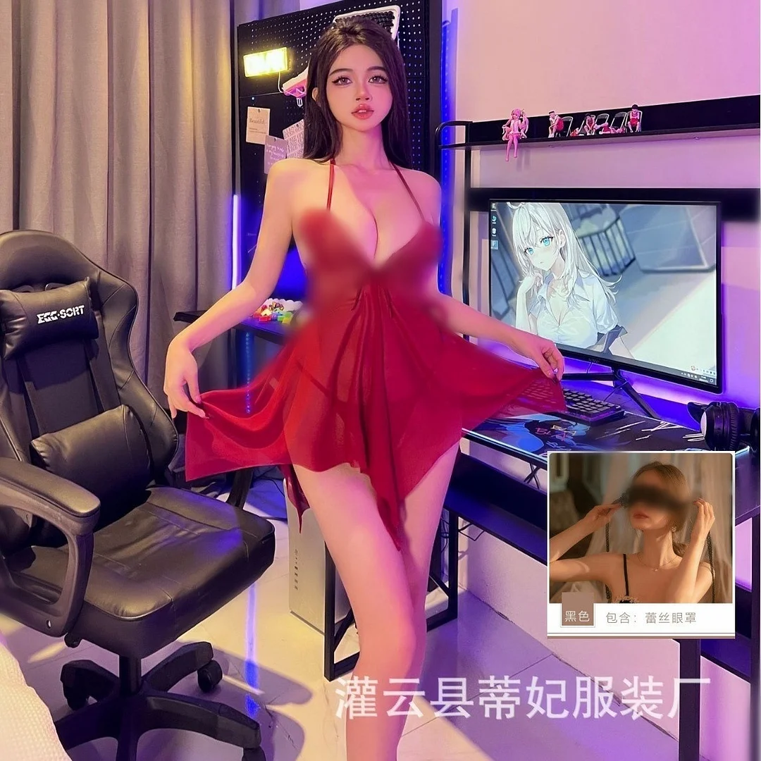 Churchf Night Swear Ti Ti Ti Ti Yu Lingerie Summer Tempting Net Yarn Perspective Butterfly Hanging Neck Sling Pyjamas Pure Lust