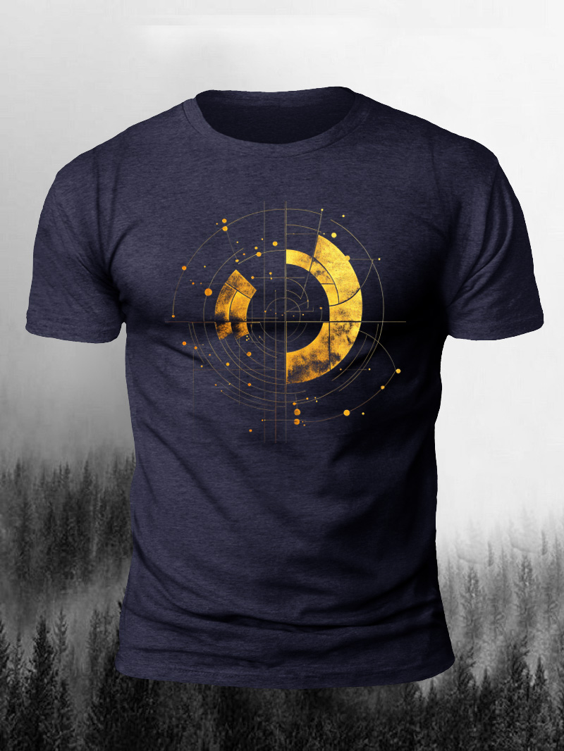 Men's Circular Geometric Lines Printed Short-Sleeve T-shirt