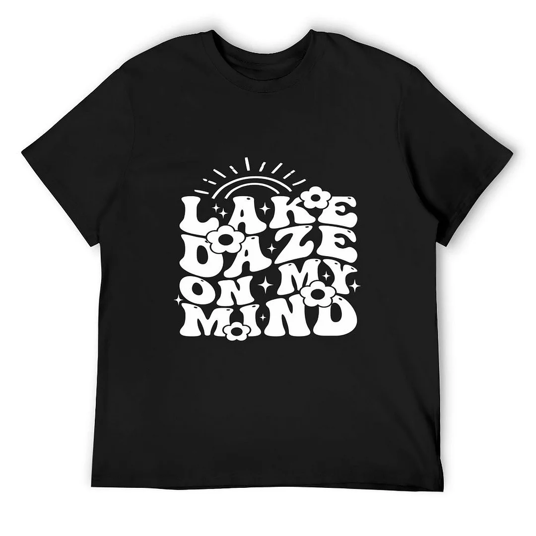 Printed Unisex Short Sleeve Cotton T-shirt for Men and Women Pattern Lake Daze On My Mind