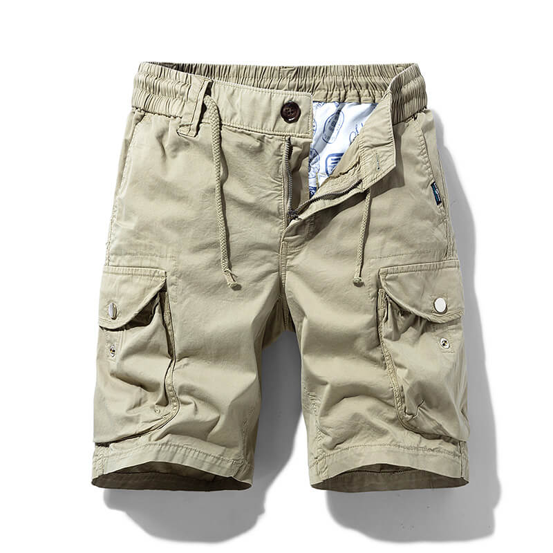 Men's Solid Color Casual Multi-Pocket Cargo Shorts（Without Belt）